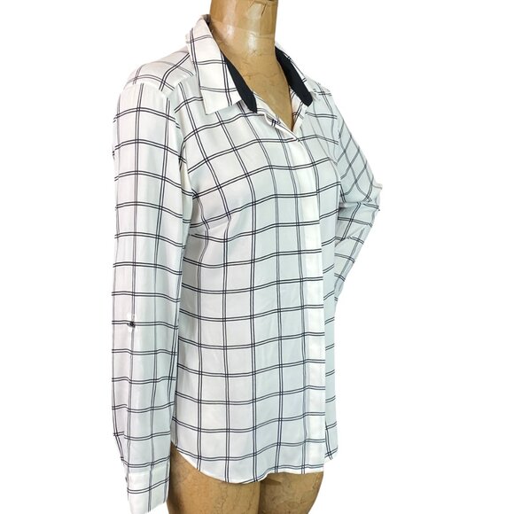 WHBM Long Sleeve White with Black Windowpane Shirt Size 12 #268J - Picture 6 of 9